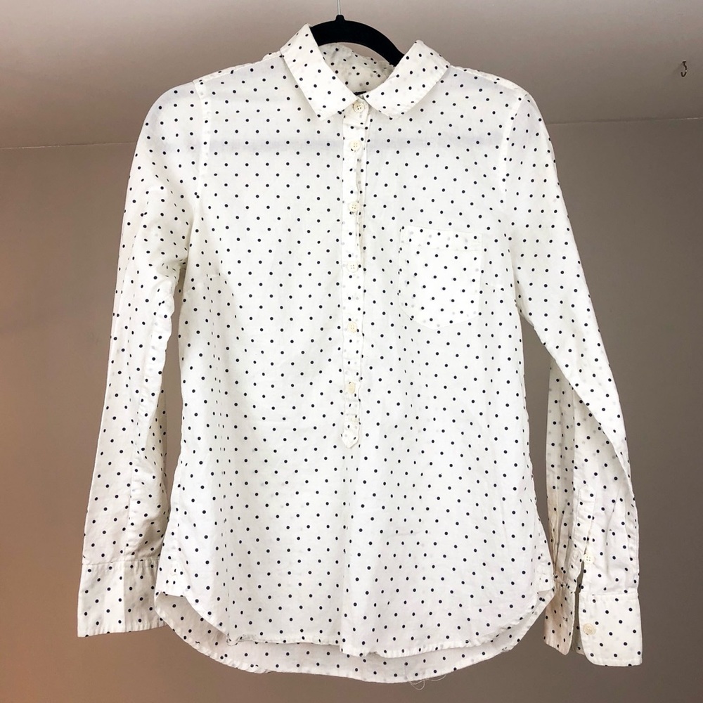 J. Crew Half Button Polka Dot Dress Shirt Size M